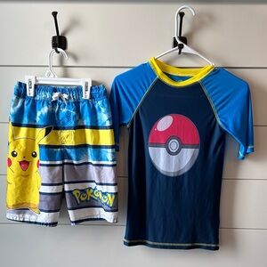 Pokemon Kids Rashguard swim Set - Blue, Yellow, and White